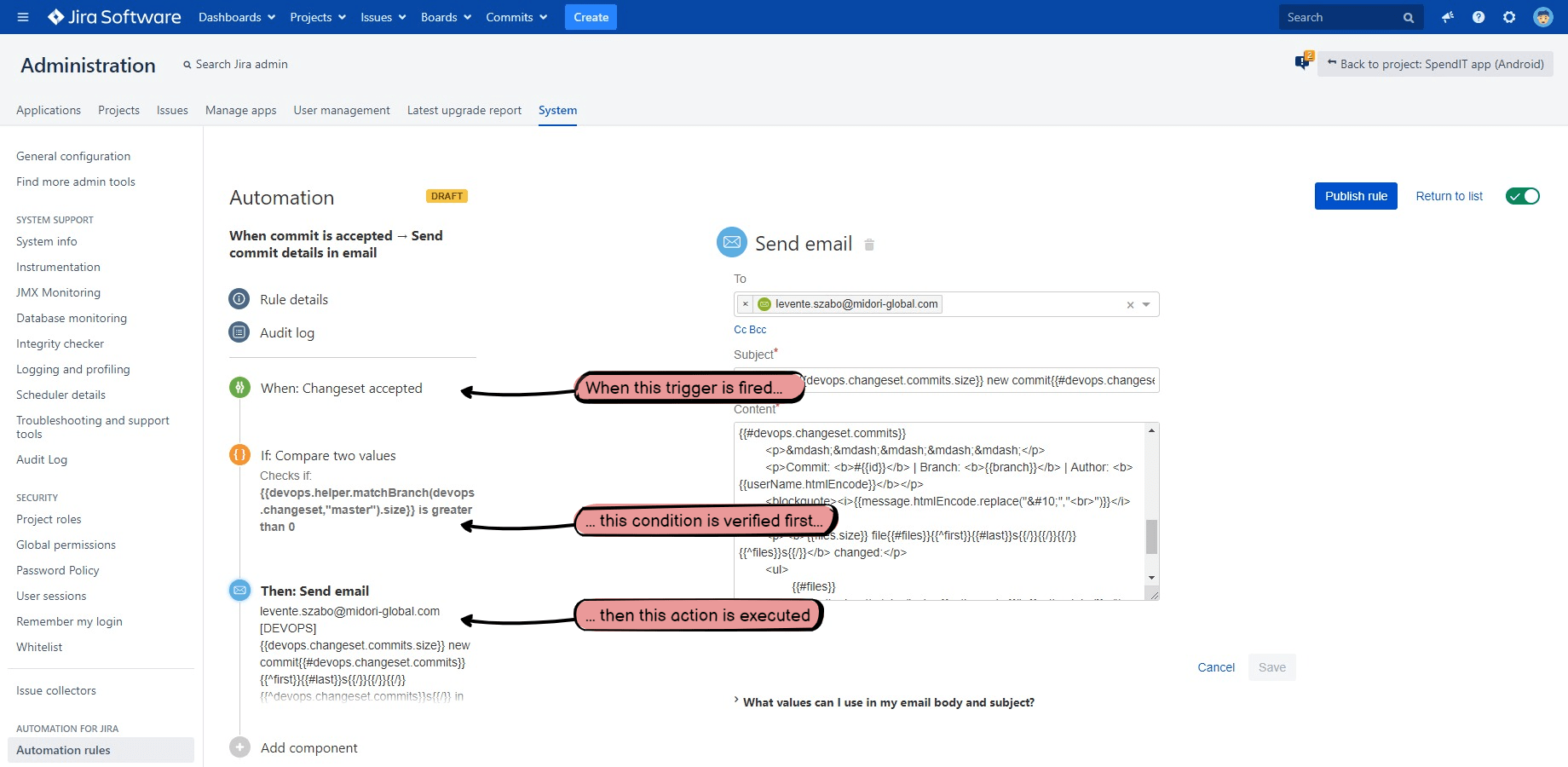 Components of a DevOps Jira automation rule