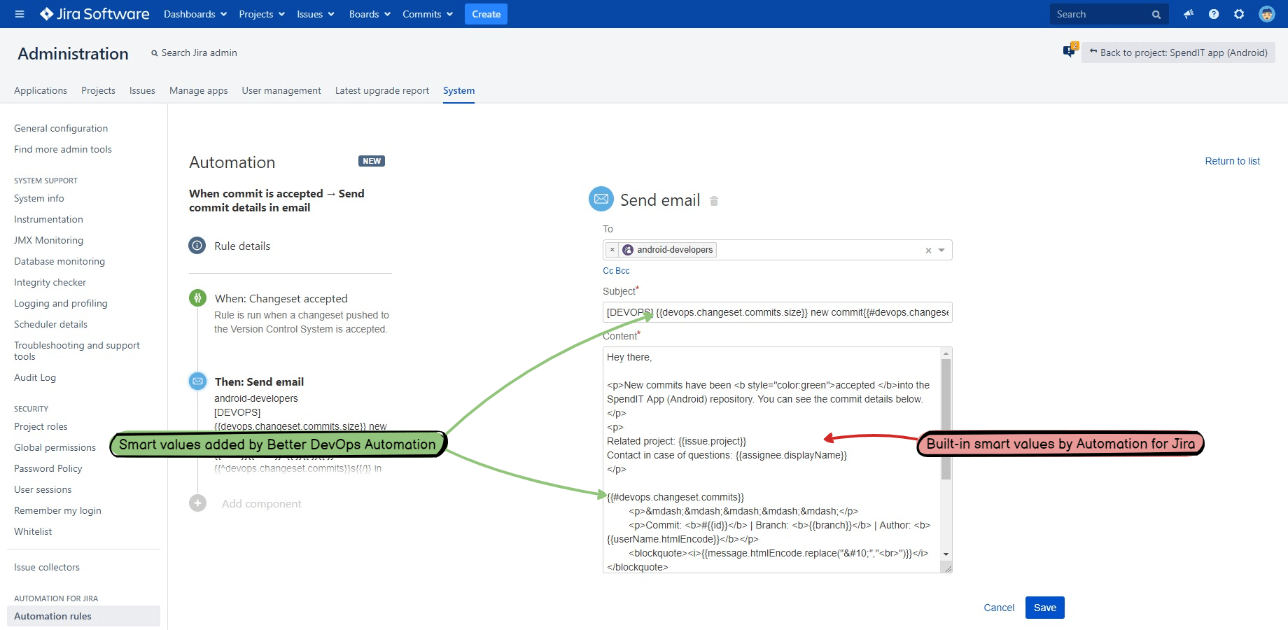 DevOps Automation for Jira commands to be used in commit message